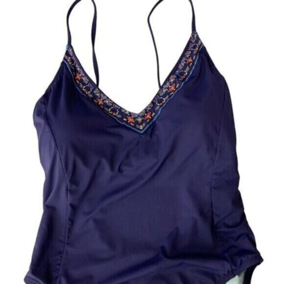 Hobie Swimsuit XL Blue Embroidered One Piece Swimwear Summer Beach - Picture 2 of 7